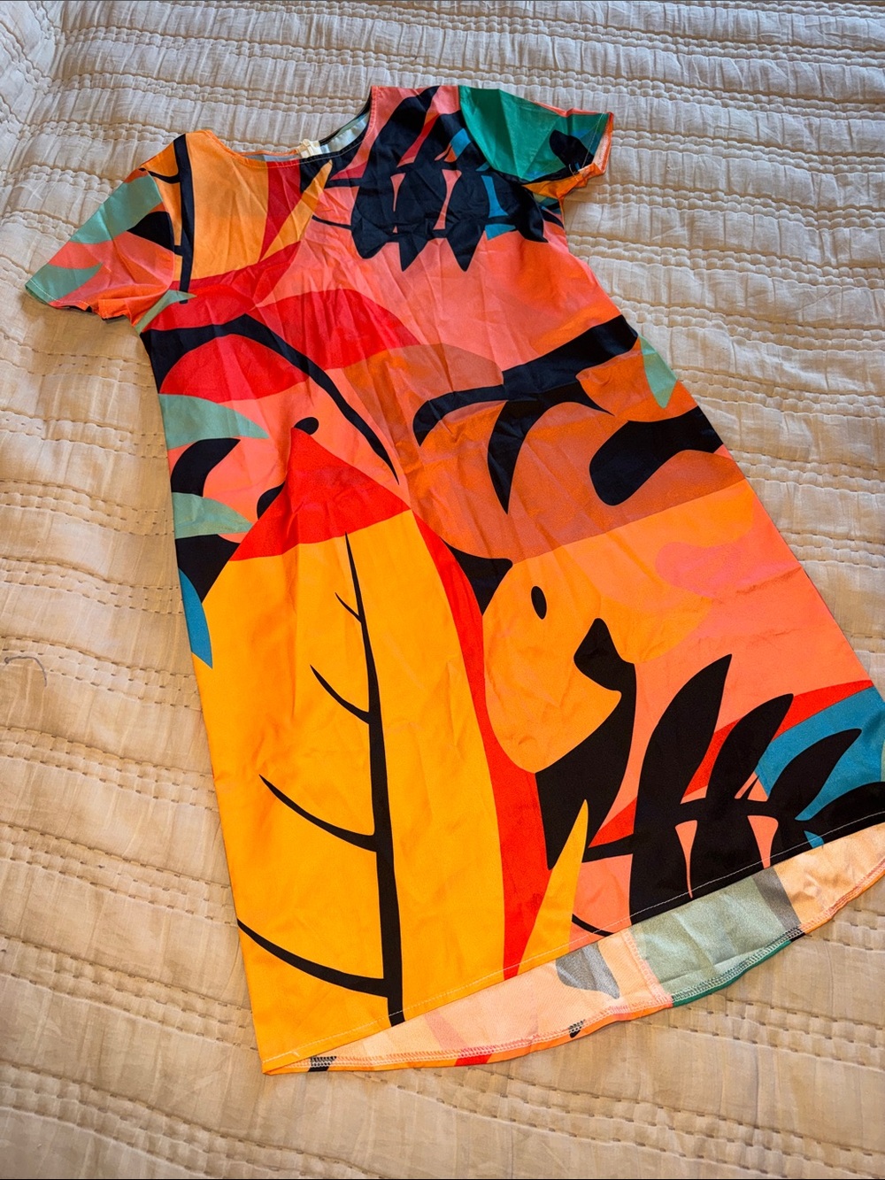 Women’s Bright Tropical Print Dress — Orange Multi
